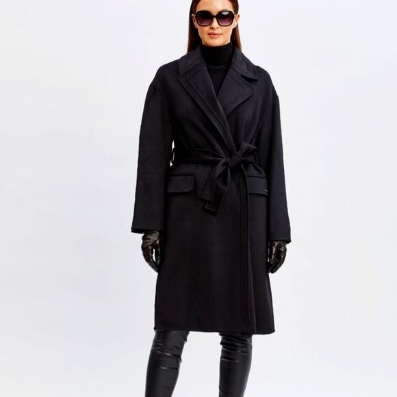 Tahari Long Double Face Wool Blend Stitched Wrap Coat Black XL - Picture 1 of 7